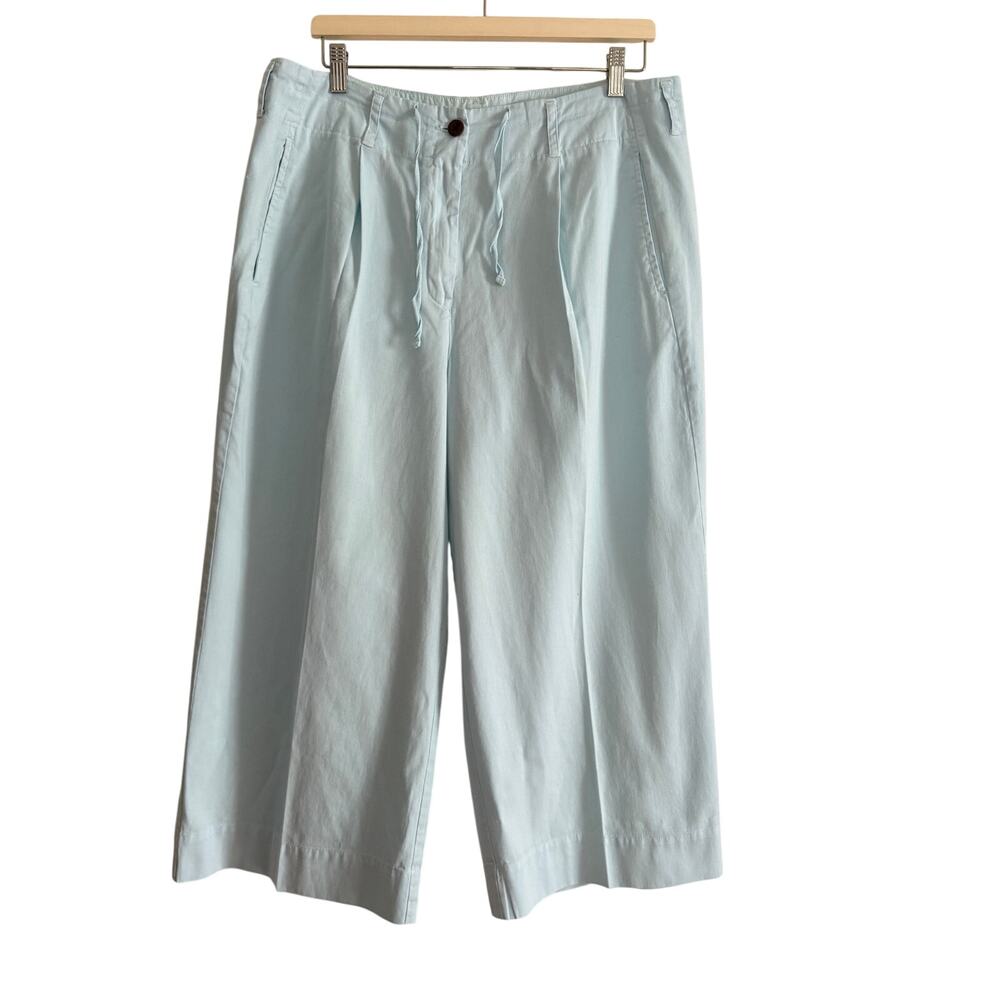 Poetry Wide-Leg Cropped Pants in Aqua Blue Office Casual Summer